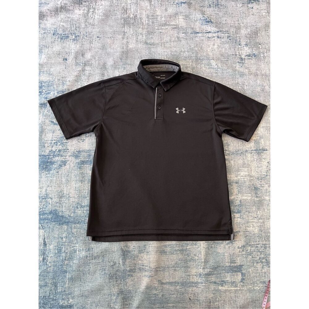 Under Armour Black Loose Fit Micro Stripe Tech Golf Polo Tee Men's Large